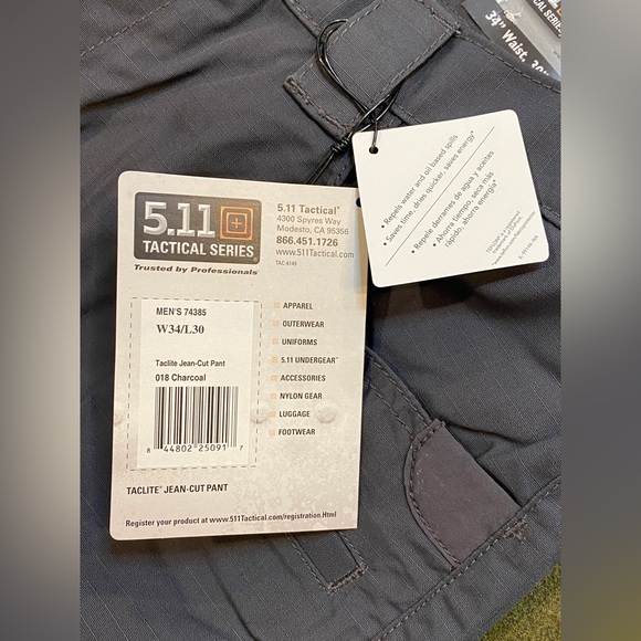 NEW 5.11 Taclite Jean-Cut Pants, Men’s 34 Waist 30 Inseam, Color-Charcoal - Picture 6 of 9